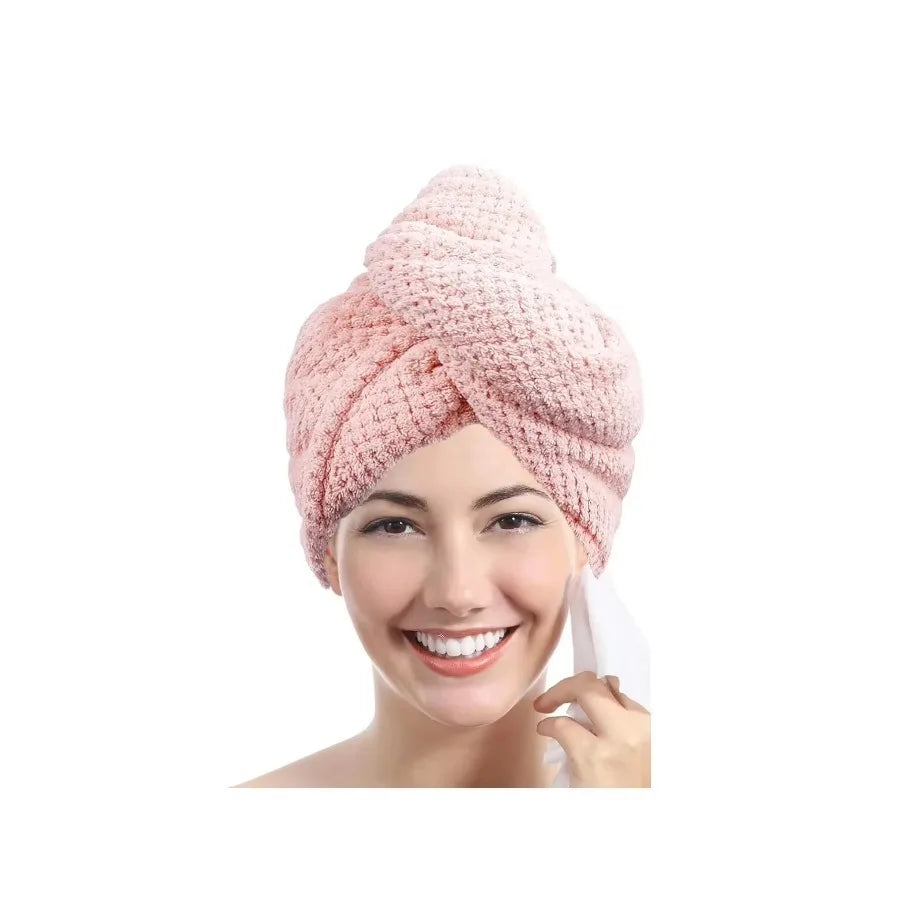 1pcs Pink dry hair towel hair towel Textured dry hair cap absorbent hair towel wrap
