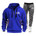Men's hooded sports shirt set featuring ahalf-zip collar design with printed patternsa loose and comfortable beltwaist pants set