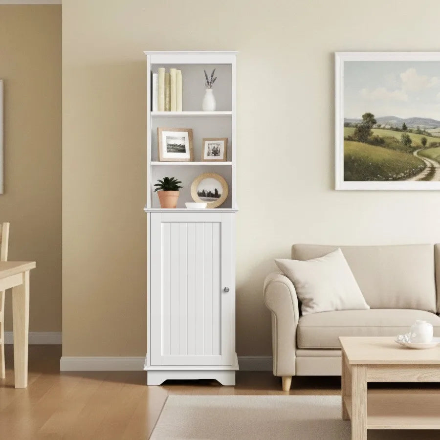 Compact Bathroom Floor Cabinet | Slim Design Storage | White Finish | Small Spaces