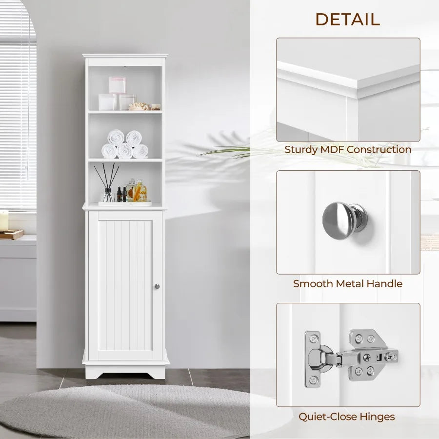 Compact Bathroom Floor Cabinet | Slim Design Storage | White Finish | Small Spaces