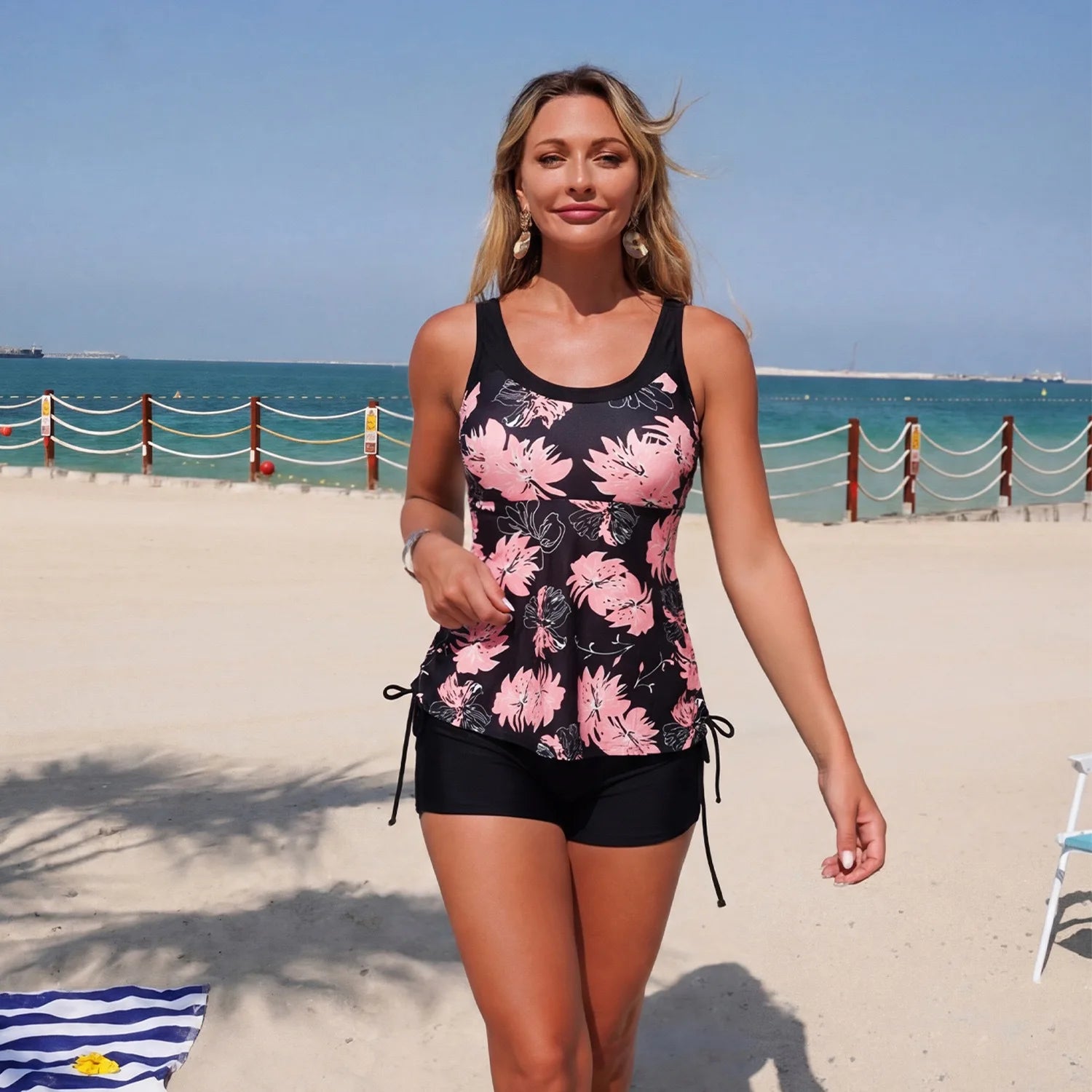 Women's 2-Piece Tankini Swimwear Set | Floral Digital Print | High Waist Boyshort