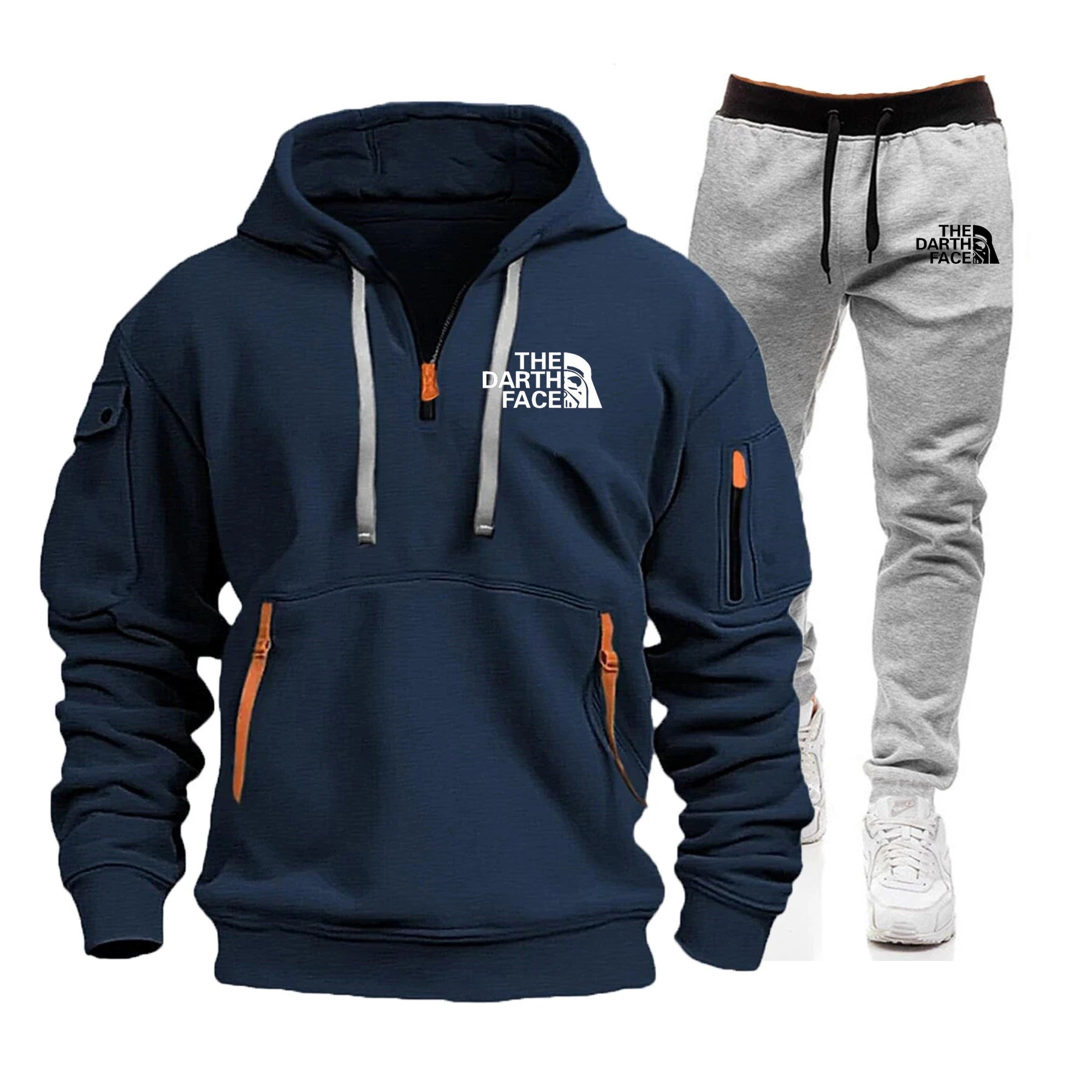 Men's hooded sports shirt set featuring ahalf-zip collar design with printed patternsa loose and comfortable beltwaist pants set