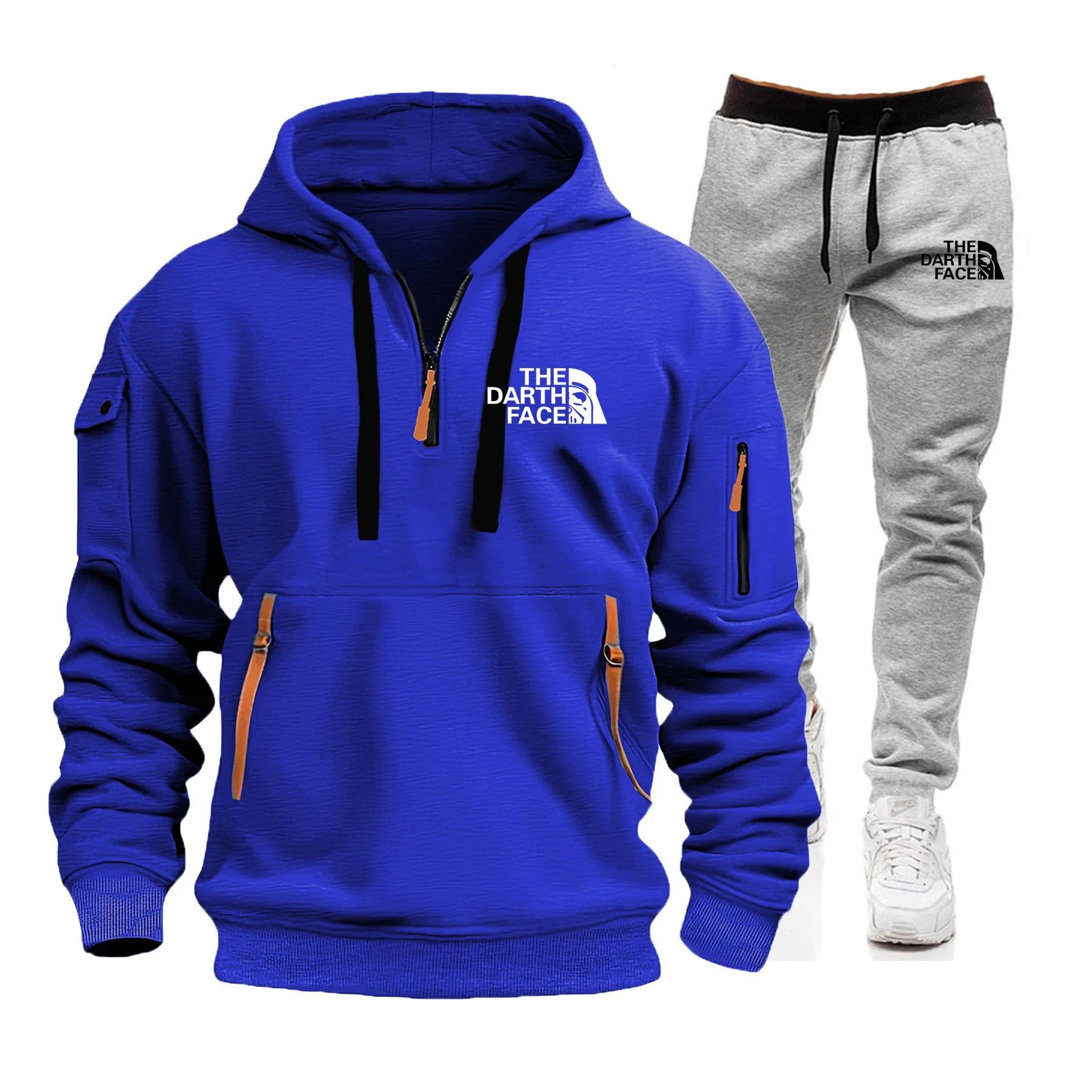 Men's hooded sports shirt set featuring ahalf-zip collar design with printed patternsa loose and comfortable beltwaist pants set