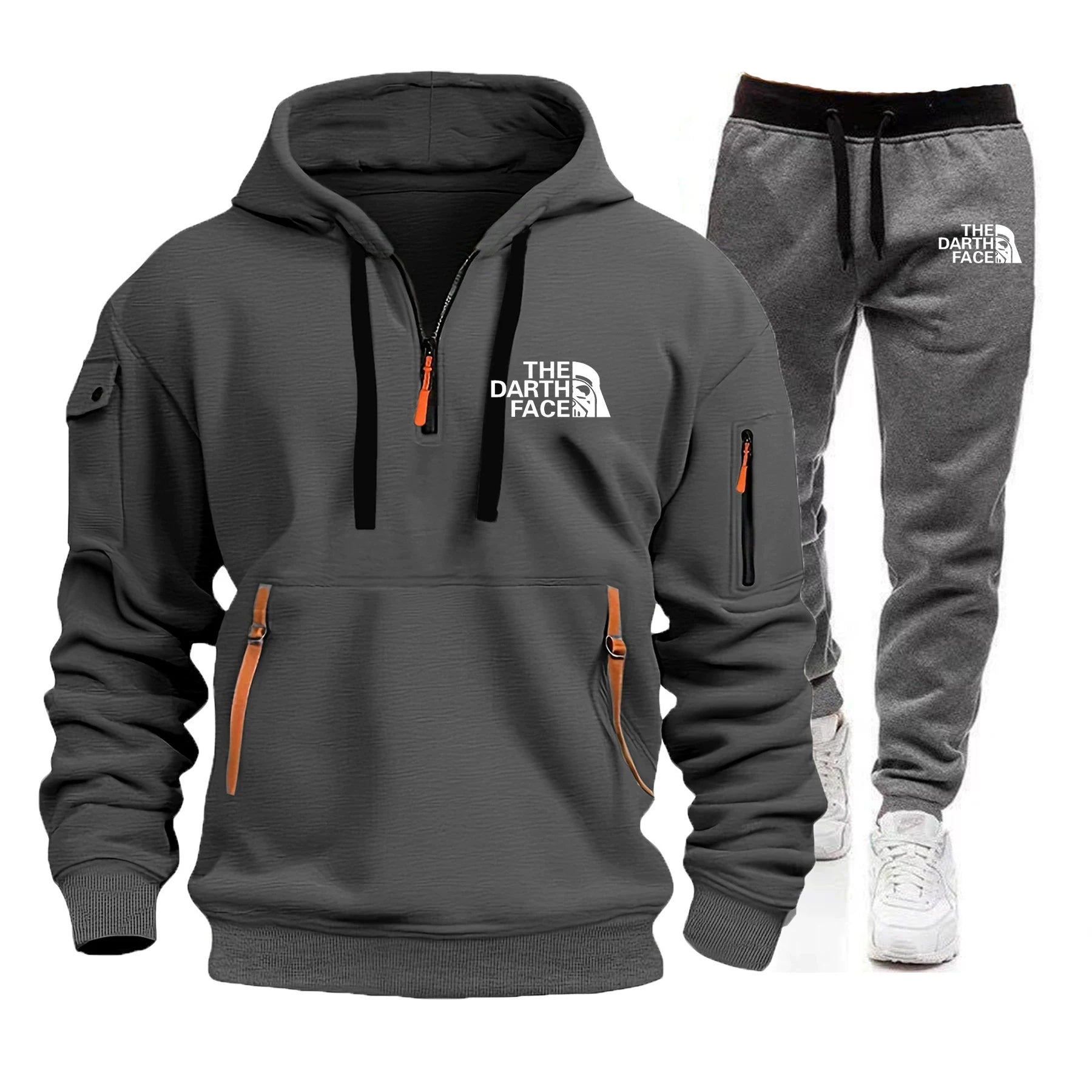 Men's hooded sports shirt set featuring ahalf-zip collar design with printed patternsa loose and comfortable beltwaist pants set