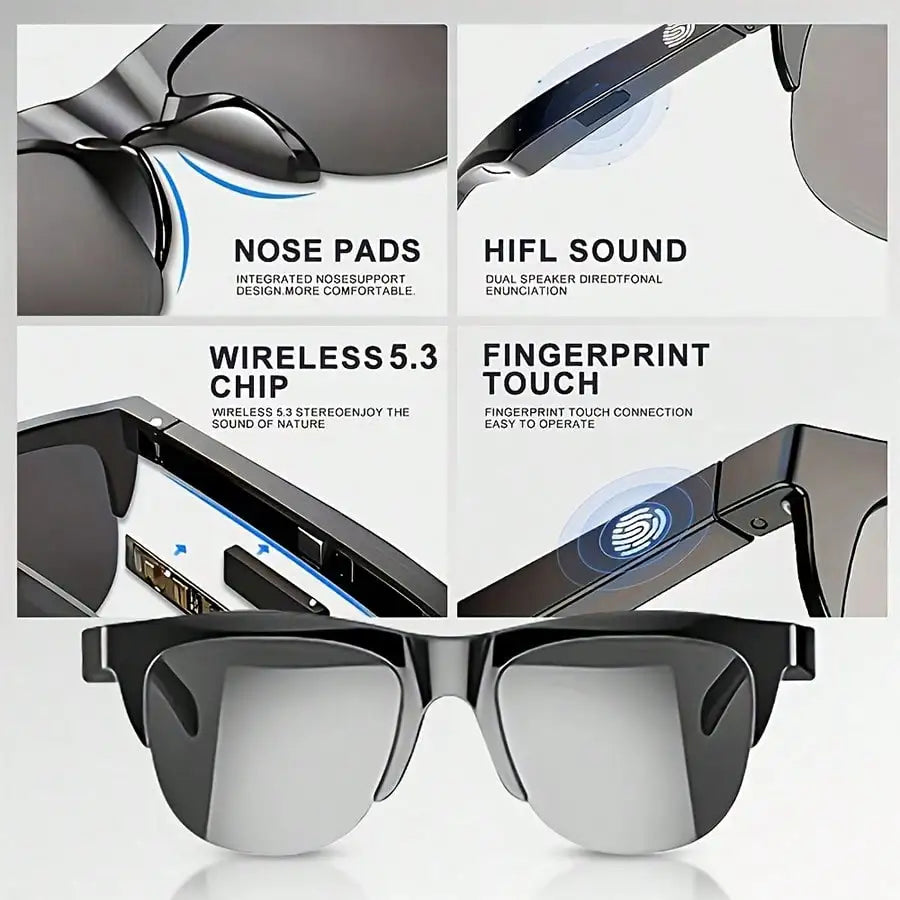 Ankriyul Smart Glasses with Wireless Earbuds | Music, Calls & Stereo Sound | Driving & Sports