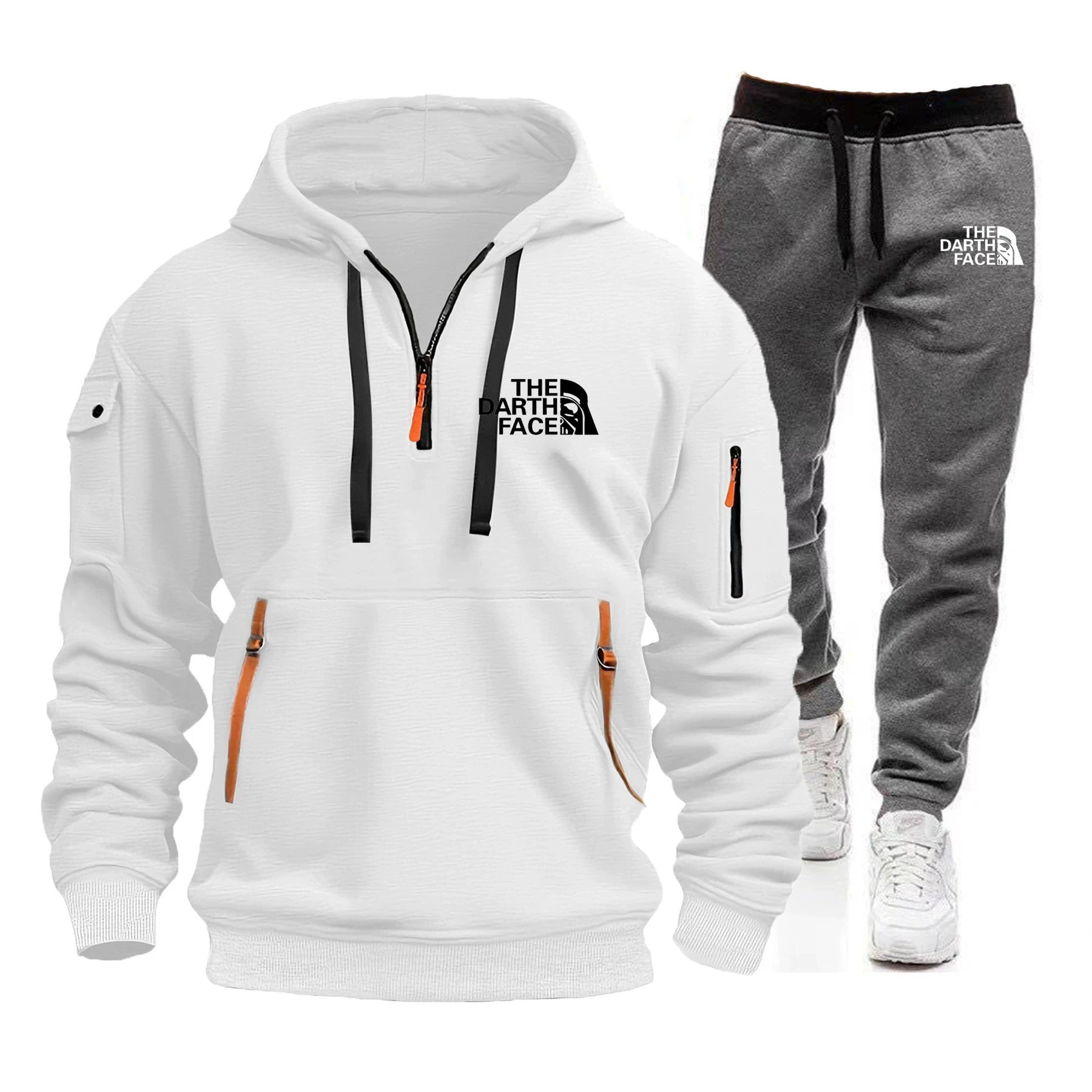 Men's hooded sports shirt set featuring ahalf-zip collar design with printed patternsa loose and comfortable beltwaist pants set