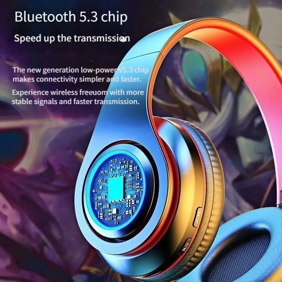 Wireless Bluetooth 5.3 Headphones | ANC Noise Cancelling | Deep Bass | LED Lights | Foldable